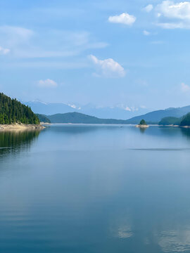 Hungry Horse Dam and Reservoir near Glacier National Park in Hungry Horse, Montana.