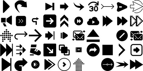 Big Collection Of Forward Icons Collection Isolated Infographic Symbols Previous, Skip, Symbol, Icon Silhouettes For Apps And Websites