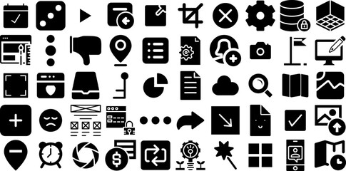 Huge Collection Of Interface Icons Collection Black Design Signs Setting, Symbol, Circle, Icon Symbols For Apps And Websites