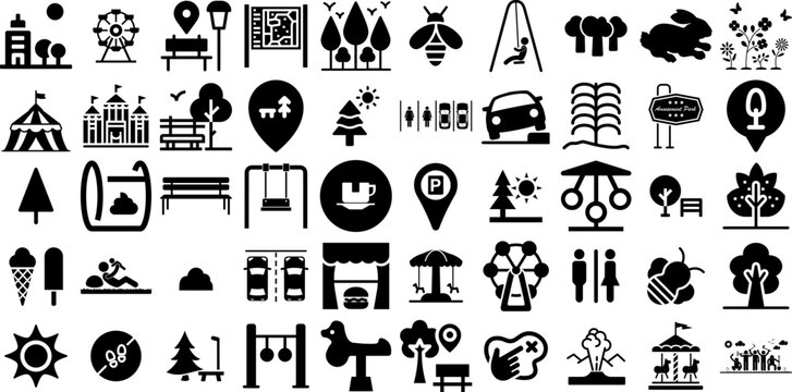 Mega Set Of Park Icons Bundle Isolated Modern Symbol Icon, Garden, Park, Circus Doodle Vector Illustration