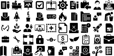 Mega Collection Of Project Icons Collection Hand-Drawn Black Design Web Icon Business, Plan, Icon, Symbol Graphic Isolated On Transparent Background