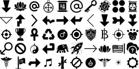 Big Set Of Symbol Icons Collection Black Design Web Icon Tool, Figure, Court, Infographic Clip Art Isolated On White Background