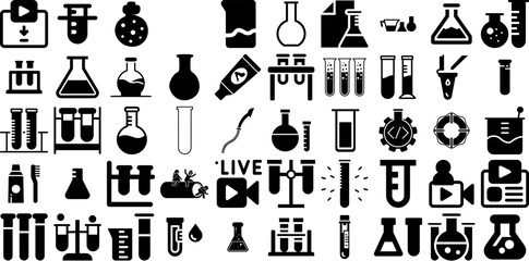 Big Set Of Tube Icons Set Hand-Drawn Solid Infographic Symbols Thin, Icon, Product, Symbol Symbols Isolated On Transparent Background