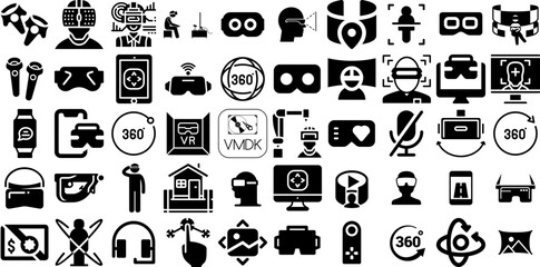 Big Set Of Virtual Icons Set Hand-Drawn Linear Modern Symbol Three-Dimensional, Virtual, Silhouette, Icon Element Isolated On White Background