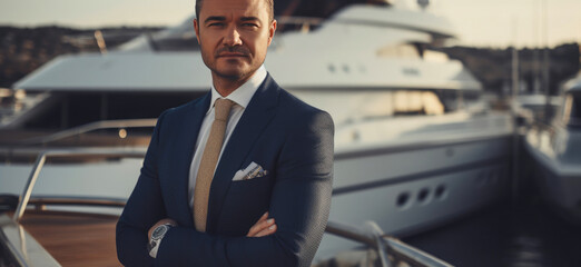 Magnate in the Presence of Yacht Opulence. Generative AI