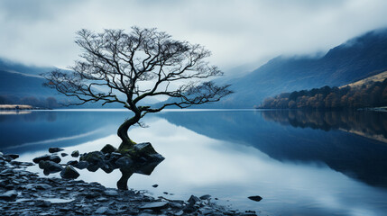 lake in the mountains HD 8K wallpaper Stock Photographic Image