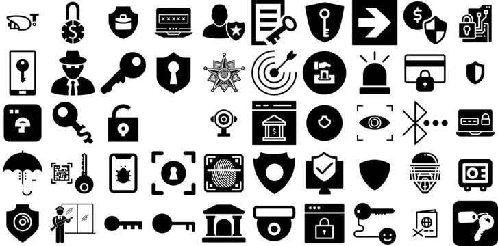 Huge Collection Of Security Icons Set Hand-Drawn Linear Concept Web Icon Person, Tool, Mark, Set Clip Art For Apps And Websites