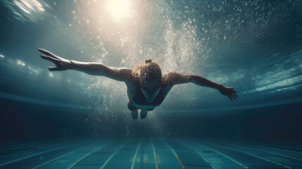 Obraz na płótnie Canvas Bottom View of Competitive Swimmer. Generative AI