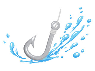 釣り針と水飛沫のイラスト
