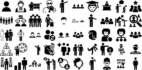 Huge Set Of People Icons Bundle Isolated Drawing Clip Art Profile, People, Silhouette, Counseling Pictogram Isolated On White
