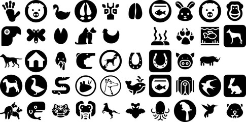 Big Collection Of Animals Icons Collection Hand-Drawn Solid Simple Silhouette Outline, Icon, Animals, Goose Element Isolated On Transparent Background