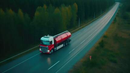 Fototapeta na wymiar Hydrogen Gas Truck Traveling Through Forest Scenery. Generative AI