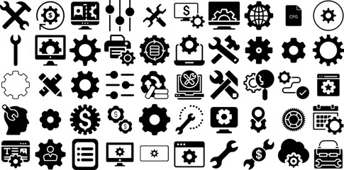 Massive Collection Of Configuration Icons Pack Hand-Drawn Linear Drawing Silhouette Icon, Preference, Option, Configuration Doodle Vector Illustration
