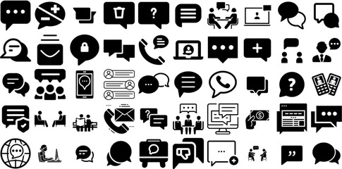 Massive Collection Of Conversation Icons Collection Solid Design Pictograms Icon, Counseling, Toque, Mark Graphic Isolated On White Background - obrazy, fototapety, plakaty