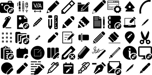Huge Collection Of Edit Icons Bundle Solid Infographic Symbol Editor, Note, Draw, Icon Illustration Vector Illustration