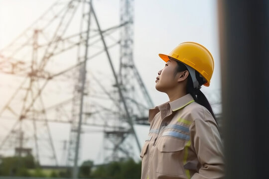 Empowered Woman Engineer Supervising Electricity Generation. Generative AI