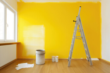 Painting the Apartment Wall Yellow. Generative AI