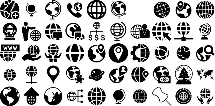Huge Set Of Globe Icons Set Solid Infographic Web Icon Icon, Symbol, Cosmos, Plant Element Vector Illustration