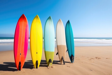 Colorful Surfboards and Clear Skies. Generative AI