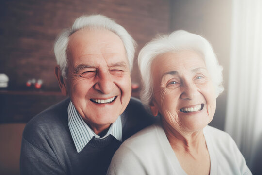 Smiling Elderly Couple Embracing Life. Generative AI