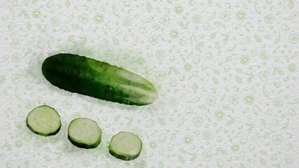 Watercolor Fruits and Vegetables. Cucumber. Text and Price can be Written on the Right Side or Top Side of the Image. Nutritional Values can be Written. The video of this image is in my portfolio. 	