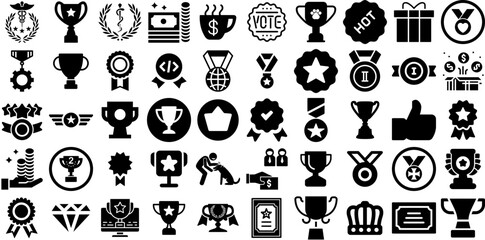 Mega Set Of Reward Icons Collection Hand-Drawn Linear Modern Pictogram Icon, Distribution, Ribbon, Speaker Silhouettes For Computer And Mobile