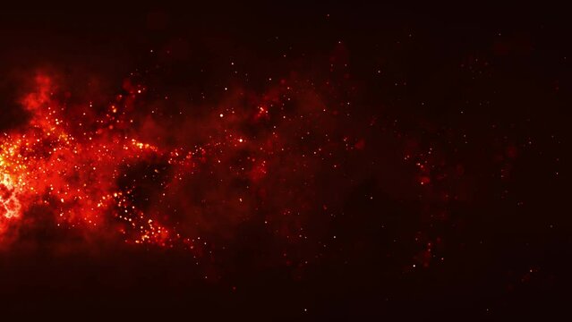 Red hot fire sparks and glowing ember particles rising on black background for cinematic productions, event openers, and music videos. Dramatic seamless loop in 4K.