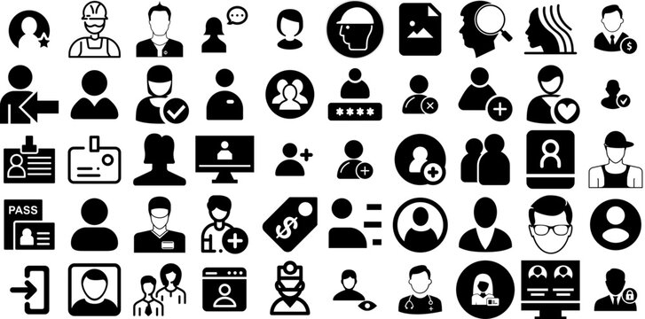 Mega Collection Of Profile Icons Pack Isolated Infographic Pictograms Silhouette, Icon, Team, Certified Buttons For Apps And Websites