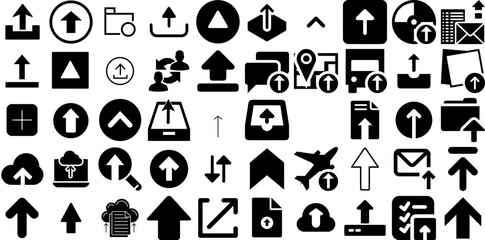 Big Set Of Upload Icons Bundle Isolated Modern Silhouettes Technology, Icon, Image, Website Buttons Isolated On White
