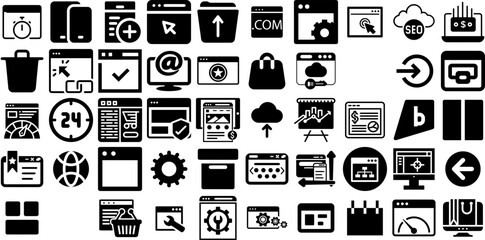 Mega Set Of Website Icons Pack Flat Modern Symbol Browser, Set, App, Line Pictograph Isolated On Transparent Background