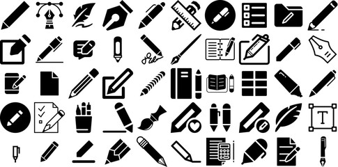 Huge Collection Of Write Icons Set Hand-Drawn Black Modern Pictogram Collection, Implement, Element, Icon Doodle Vector Illustration