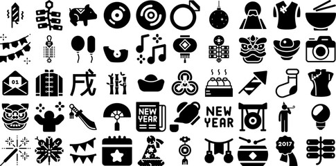 Huge Set Of Year Icons Pack Isolated Design Signs Icon, Chinese, Silhouette, Character Pictogram Vector Illustration