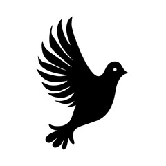 Obraz premium Dove vector illustration, silhouette in black. A symbol of peace. Icon, logo, print, postcard, sublimation, sticker, clipart, single element, bird