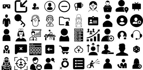 Massive Set Of User Icons Bundle Isolated Concept Glyphs Silhouette, People, Profile, Set Glyphs Vector Illustration