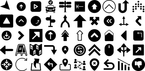 Mega Collection Of Direction Icons Bundle Hand-Drawn Isolated Concept Symbols Symbol, Icon, Renewal, Way Glyphs For Apps And Websites