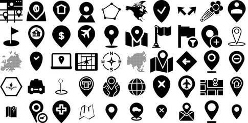 Huge Collection Of Location Icons Collection Flat Modern Web Icon Geolocation, Orientation, Navigator, Pointer Doodles Isolated On White Background - obrazy, fototapety, plakaty