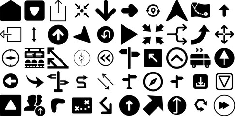 Massive Set Of Direction Icons Collection Linear Simple Web Icon Way, Icon, Renewal, Symbol Symbols Vector Illustration