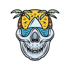 Premium Surf Head Skull Vector Graphic Design illustration Vintage style Summer Beach Emblem Symbol and Icon