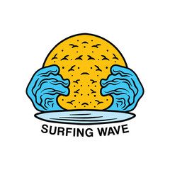 Fototapeta premium Premium Surfing Wave Vector Graphic Design illustration Vintage style Summer Beach Emblem Symbol and Icon