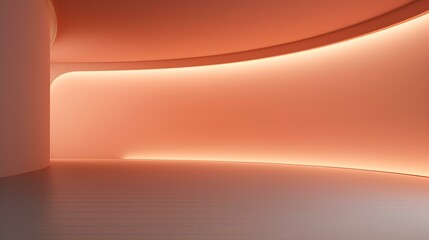 Empty geometrical Room in Peach Colors with beautiful Lighting. Futuristic Background for Product Presentation.
