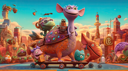 Silly Animal Skateboarding Fun