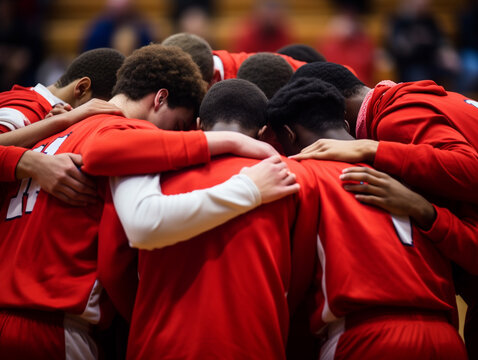 High School Basketball Players in a Huddle | Generative AI © Nathan Hutchcraft