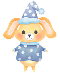 Sweet dreams bunny. A bunny in warm colors wearing pajamas at night.