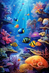 Obraz na płótnie Canvas Underwater world with Colorful clownfish, sea ocean animals, corals and algae, seabed bottom creatures, undersea biodiversity fauna.