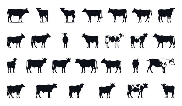 cow silhouette set different pose and shape
