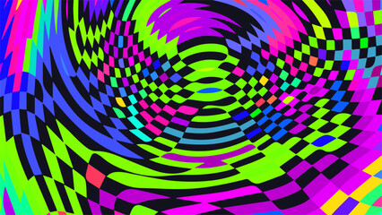 Obraz premium Distorted twisted checkered background. Trippy strip psychedelic pattern.