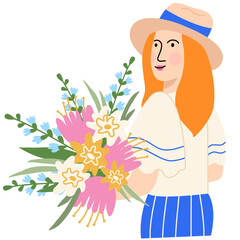  A woman holds a bouquet of flowers in her hands. Concept for the Mother's day, Valentine's day, March 8, women's day.
