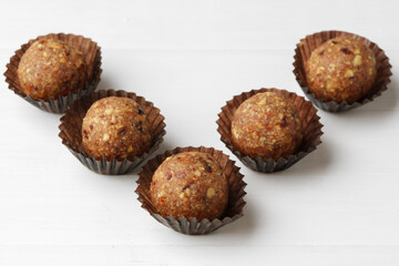 Healthy candies on white background close up