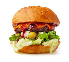 Tasty fresh burger isolated on white background