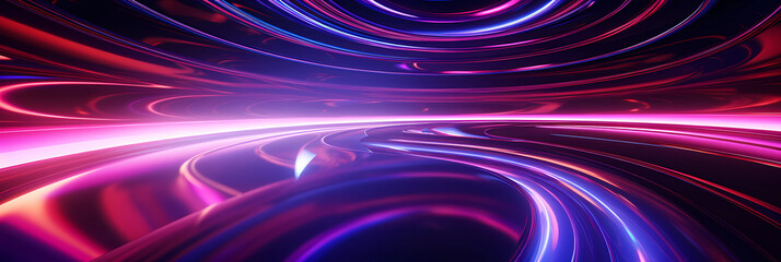 Plakat 3d render. Abstract neon background of perspective view of spiral tunnel and glossy floor reflection